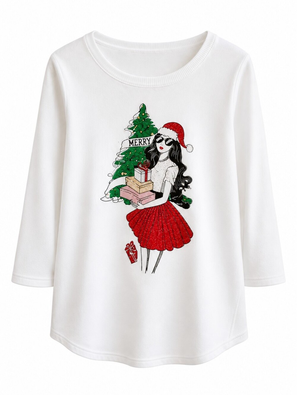 Kiss & Fly XL Christmas Graphic Brushed Knit Tunic Top Holiday Y2K